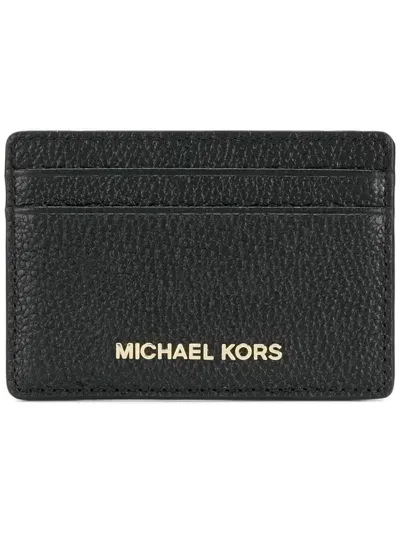 Michael Kors Mk Pebbled Leather Card Case In Black