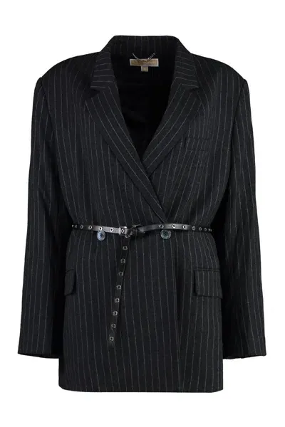 Michael Kors Pinstripe Double Breasted Blazer In Grey