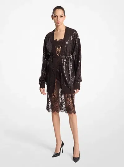 Michael Kors Sequined Cashmere Cardigan In Brown