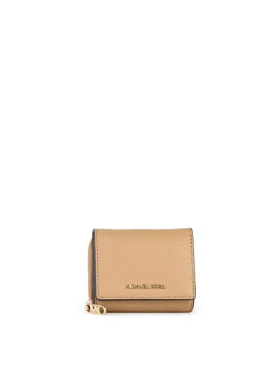 Michael Kors Trifold Green Leather Wallet In Beis