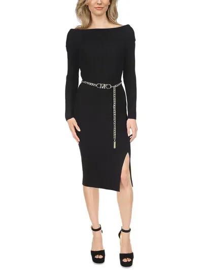 Michael Kors Belted Ribbed Maxi Dress In Black