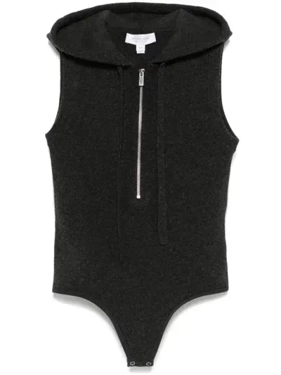 Michael Kors Zip-up Hooded Bodysuit In Grey