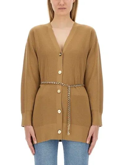 Michael Michael Kors Belted Cardigan In Beige