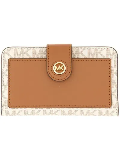 Michael Michael Kors Bi-fold Medium Wallet In Beige