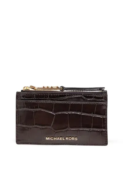 Michael Michael Kors Empire Small Embossed Card Case In Brown