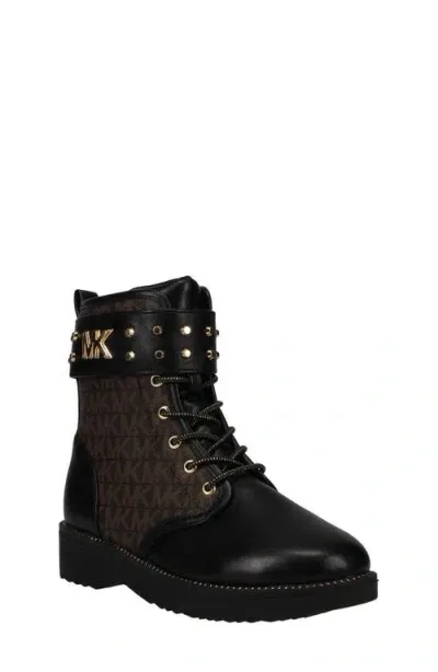 Michael Michael Kors Kids'  Haskell Studs Faux Patent Leather Boot In Black/brown