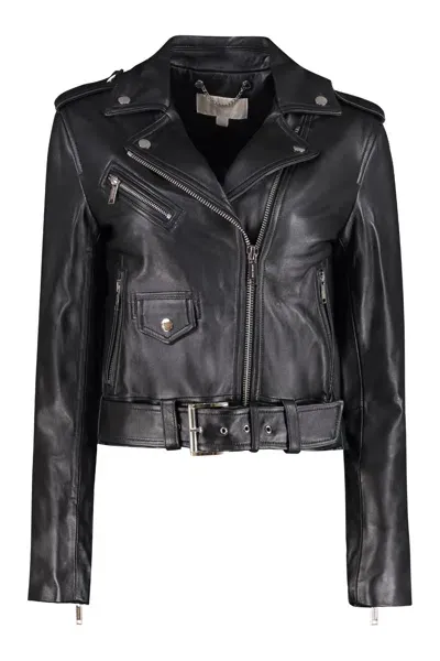 Michael Michael Kors Cropped Biker Jacket In Black