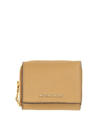 Michael Michael Kors Leather Wallet In Beige