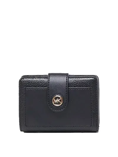 Michael Michael Kors Logo-plaque Pebbled Leather Wallet In Black