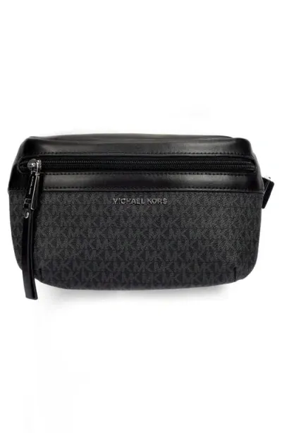 Michael Michael Kors Logo Monogram Belt Bag In Black/silver