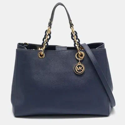 Pre-owned Michael Michael Kors Navy Blue Leather Cynthia Tote