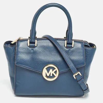 Pre-owned Michael Michael Kors Navy Blue Leather Hudson Satchel