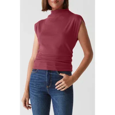 Michael Stars Amara Ruched Cowl Neck Rib T-shirt In Carmine