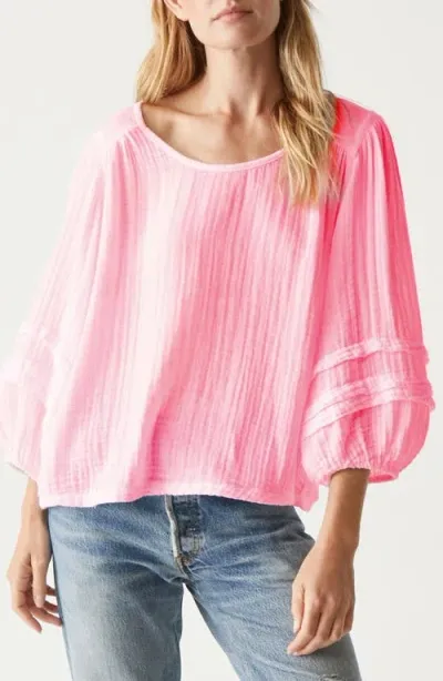 Michael Stars Pruitt Balloon Sleeve Gauze Top In Flamingo