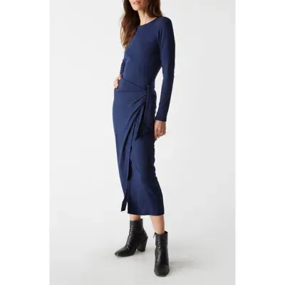 Michael Stars Yessenia Wrap Front Long Sleeve Midi Dress In Nocturnal