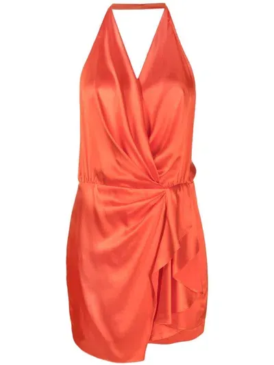 Michelle Mason Halterneck Open-back Silk Minidress In Orange