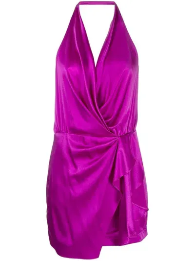 Michelle Mason Halterneck Open-back Silk Minidress In Violett