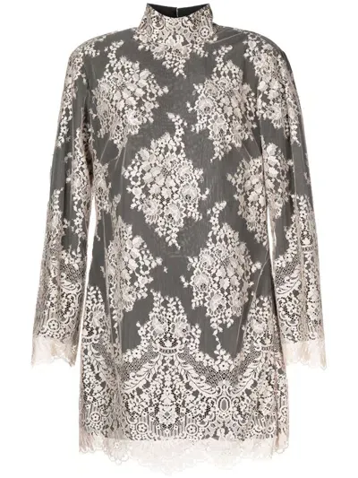 Michelle Mason Open-back Lace Mini Dress In Neutrals