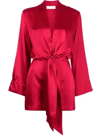 Michelle Mason Tie-front Silk Satin Minidress In Red