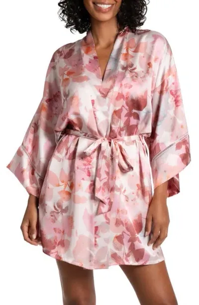 Midnight Bakery Marion Ladder Trim Satin Robe In Pink Multi