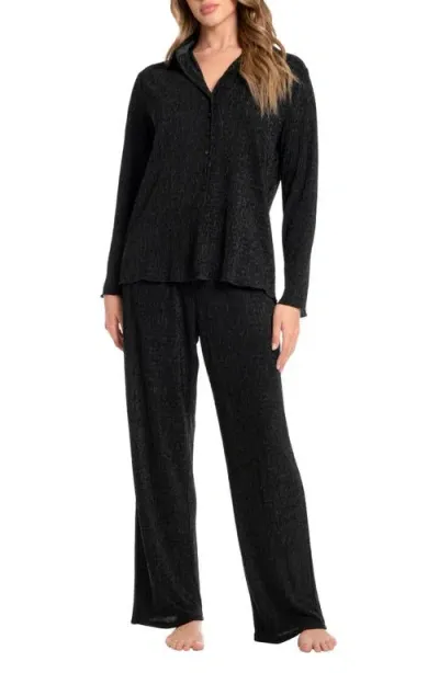 Midnight Bakery Women's Lilith 2-pc. Ribbed Satin Pajamas Set In Black