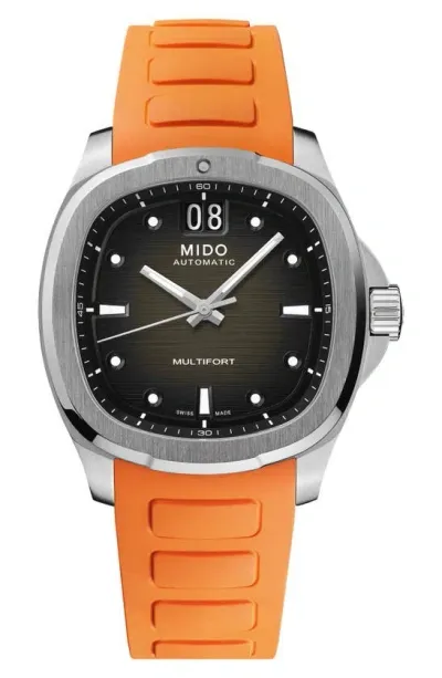 Mido Multifort Square Automatic Rubber Strap Watch, 40mm In Grey