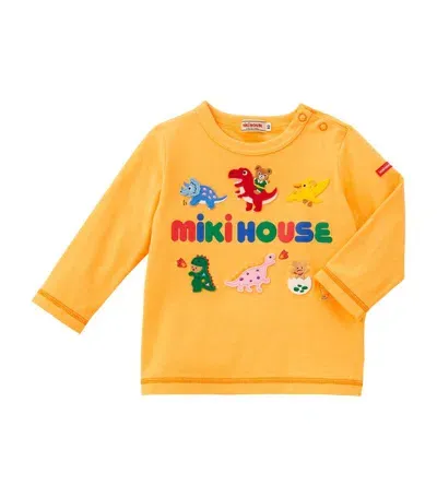 Miki House Kids' Dinosaur-appliqué T-shirt (2-7 Years) In Yellow