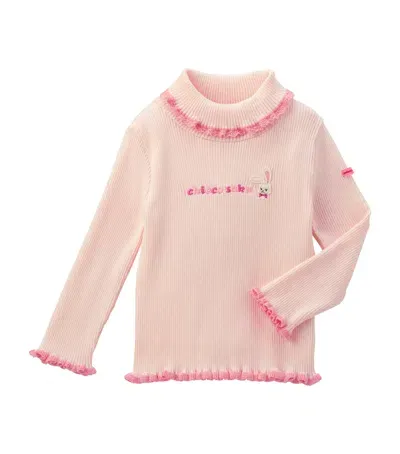 Miki House Kids' Embroidered Ruffle-trim Sweater In Pink