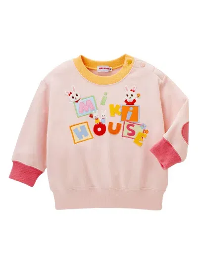 Miki House Kids' Logo-patch Cotton Sweatshirt In Pink