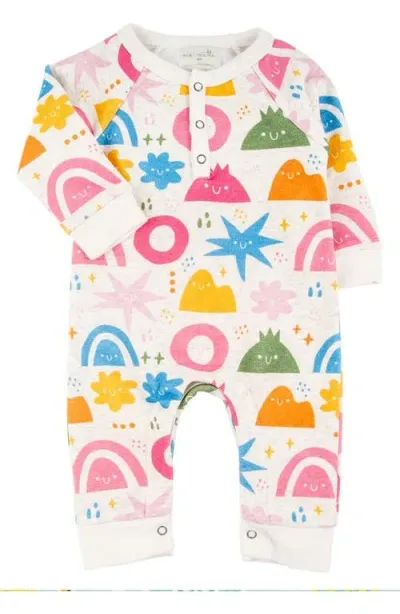 Miki Miette Babies'  Bailey Print Cotton Henley Romper In Jelly Belly