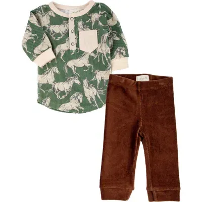 Miki Miette Babies'  Brady Long Sleeve Henley & Pants Set In Wild Horses