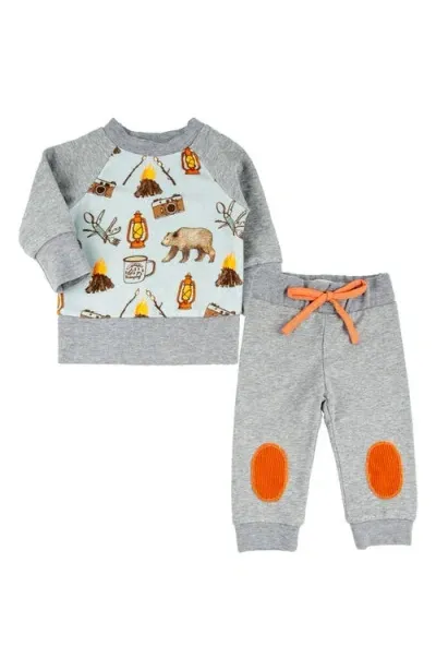 Miki Miette Babies'  Charlie Camp Print French Terry Sweatshirt & Joggers Set In Big Bear