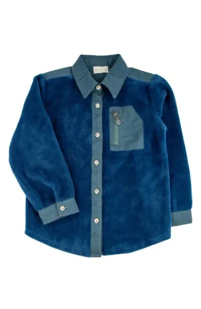 Miki Miette Babies'  Fleece Button-up Shirt In Midnight