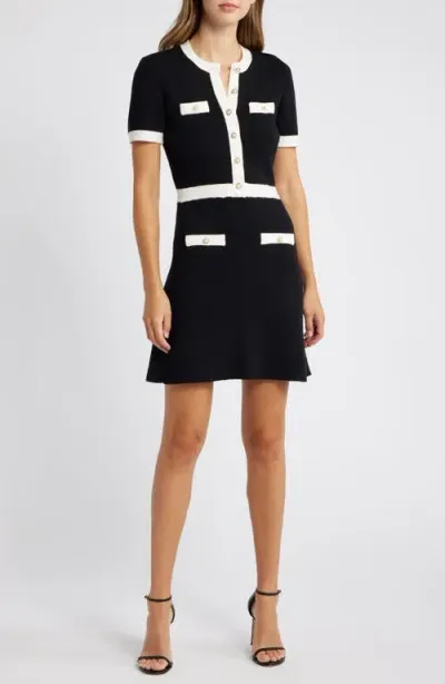 Mila Mae Contrast Button Rib Minidress In Black White