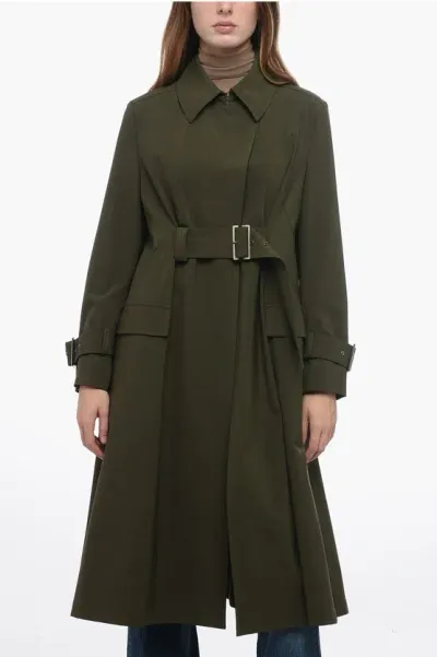 Mila Schön Cool Wool Trench With Buckle Detail In Green