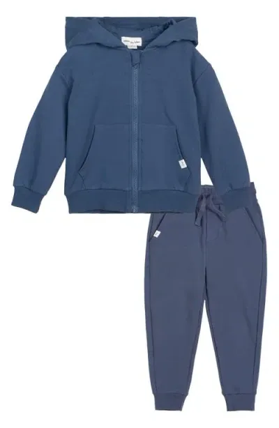 Miles The Label Babies'  Basics Zip Hoodie & Joggers Set In Dusty Blue