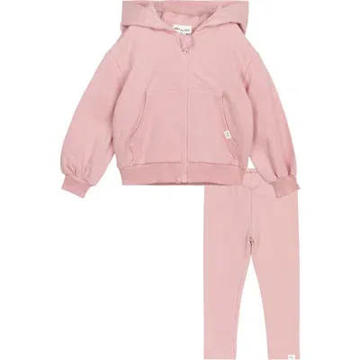 Miles The Label Babies'  Basics Zip Hoodie & Leggings Set In Light Pink