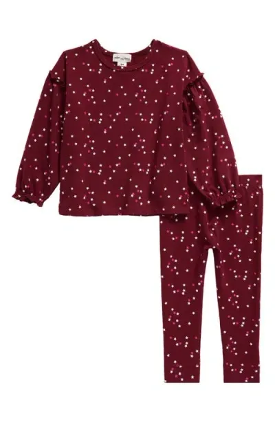 Miles The Label Babies'  Confetti Print Ruffled Long Sleeve T-shirt & Leggings Set In Red Burgundy