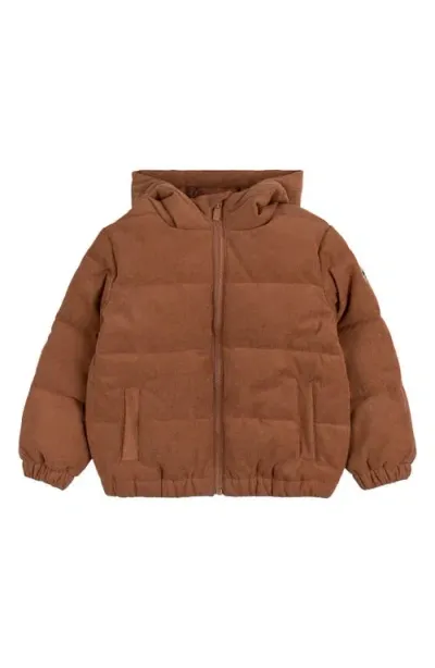 Miles The Label Babies'  Corduroy Water Resistant Hooded Quilted Jacket In Brown