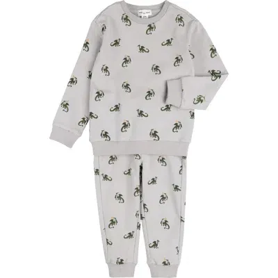 Miles The Label Babies'  Dragon Print French Terry Sweatshirt & Joggers Set In Light Grey