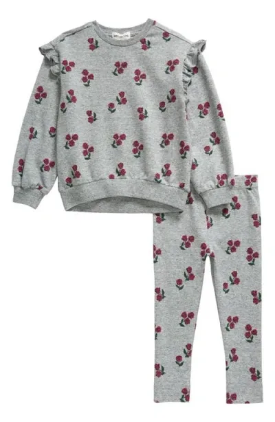 Miles The Label Girls' Roses Ruffle Top & Leggings Set - Baby In Heather Grey Medium