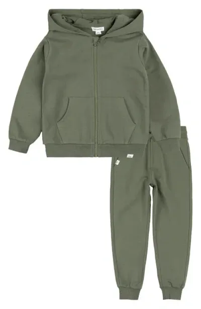 Miles The Label Kids' Basics Zip Hoodie & Joggers Set In Dusty Green