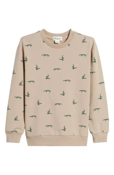 Miles The Label Kids' Crocodile Print French Terry Sweatshirt In Sand