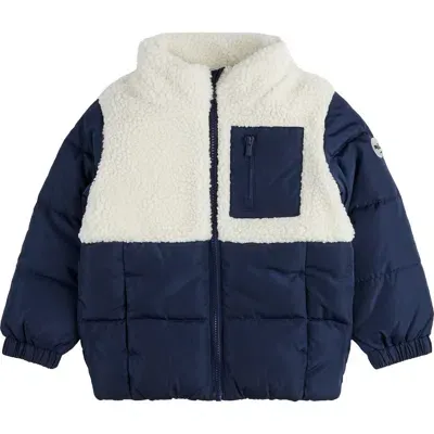 Miles The Label Kids' Faux Shearling Mixed Media Puffer Jacket In Navy