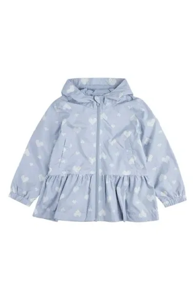 Miles The Label Kids' Heart Print Hooded Recycled Polyester Peplum Windbreaker In Dusty Blue