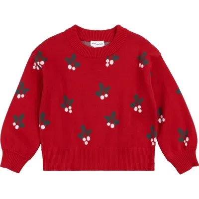 Miles The Label Kids' Merry Mistletoe Jacquard Organic Cotton Crewneck Sweater In Red