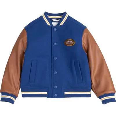 Miles The Label Kids' Varsity Colorblock Snap-up Jacket In Blue Royal