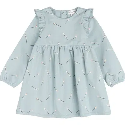 Miles The Label Babies'  Magic Wand Print Ruffle Long Sleeve Dress In Light Turquoise