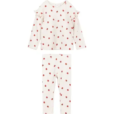 Miles The Label Girls' Strawberry Ruffle Top & Leggings Set - Baby In Beige