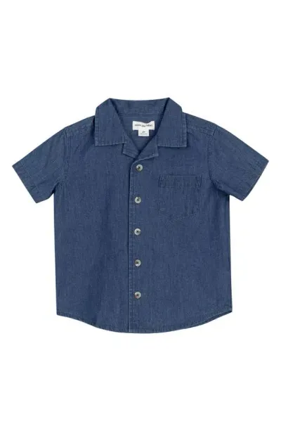 Miles Baby Miles The Label Kids' Short Sleeve Organic Cotton Button-up Shirt In Blue Dusty